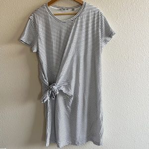 Vince Striped Midi T-Shirt Dress with Side Tie Detailing